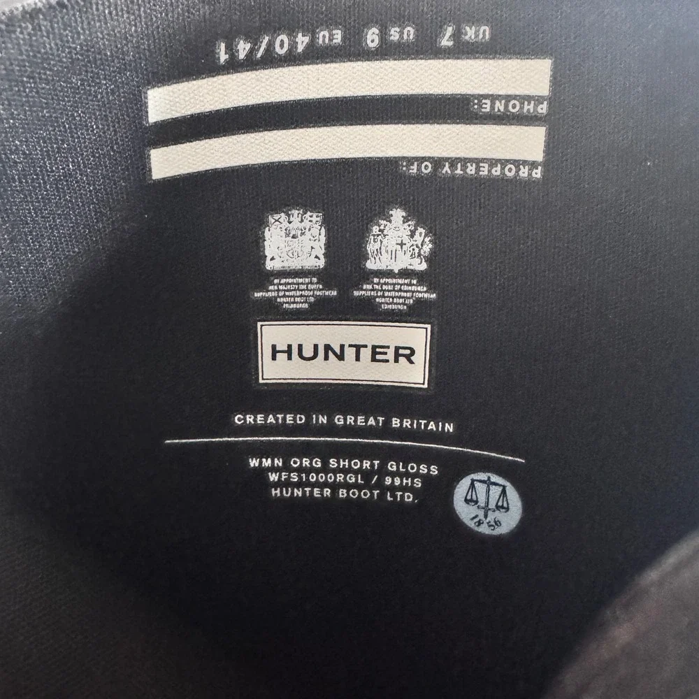 Hunter Original Short Gloss Rain Boots‎ Women Size 9 Black WFS1000RGL